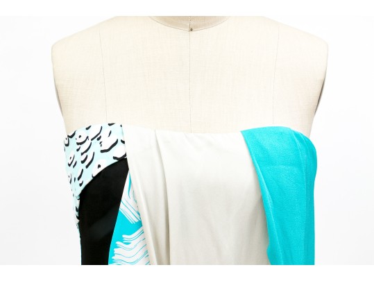 Diane Von Furstenburg Fun Vertical Striped Strapless Silk Baby Doll Style Dress, Size 8