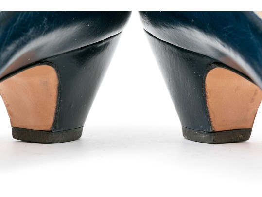 Salvatore Ferragamo Classic Navy Blue Leather Pumps, Size 10B
