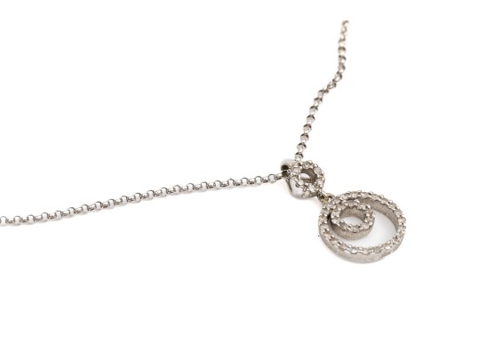 14K White Gold Accent Diamond Circular Pendant Necklace