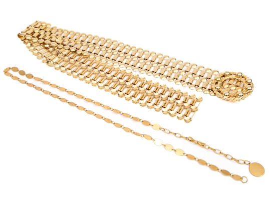 Pair Of Fabulous Vintage 1970's Gold Tone Metal Link Belts