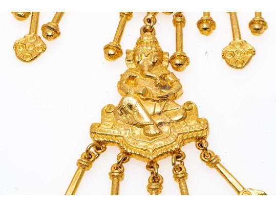 Impressive Bold Gold Tone Ganesh Motif Bib Necklace
