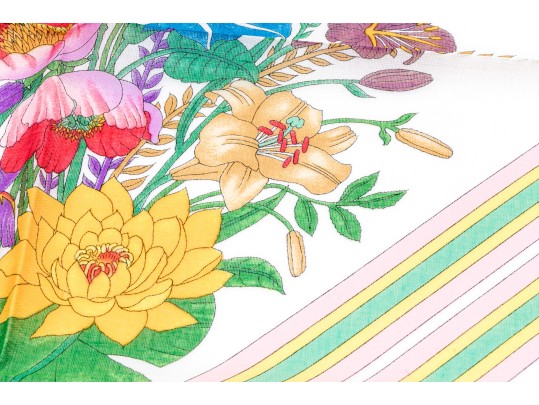 Gucci Vintage New Old Stock Floral Butterfly Cotton Neck Scarf, Ivory, With Packaging