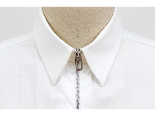 Balenciaga, Paris Edgy White Cotton Zip Front Collared Shirt, Size 38