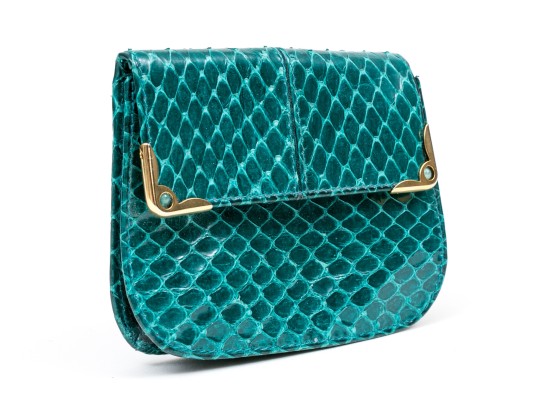 Judith Leiber Handsome Teal Lizard Mini Purse/key Chain