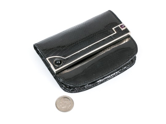 Judith Leiber Handsome Black Lizard Mini Purse/key Chain