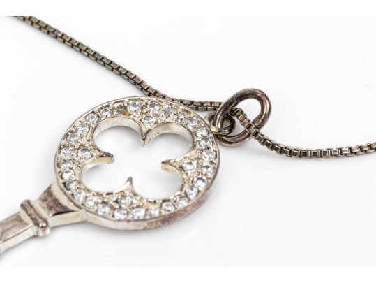 Sterling And Zirconia Key Pendant Necklace
