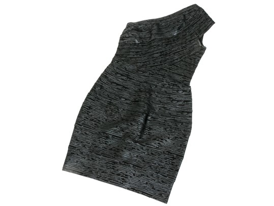 Hervé Léger Striking Black One Shoulder Sheath Dress, Size XS