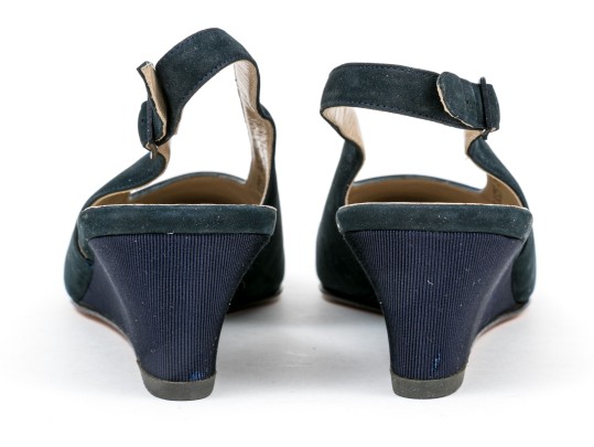 Salvatore Ferragamo Fun Blue Suede And Grosgain Slingback Wedges, Size 10B
