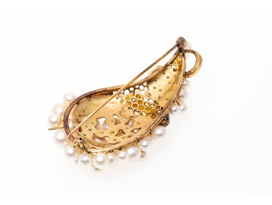 14k Yellow Gold Spectacular Cultured Pearl Cluster Brooch