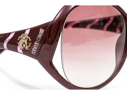 Roberto Cavalli Striking Burgundy Patterned Arm Acrylic Oversized Sunglasses