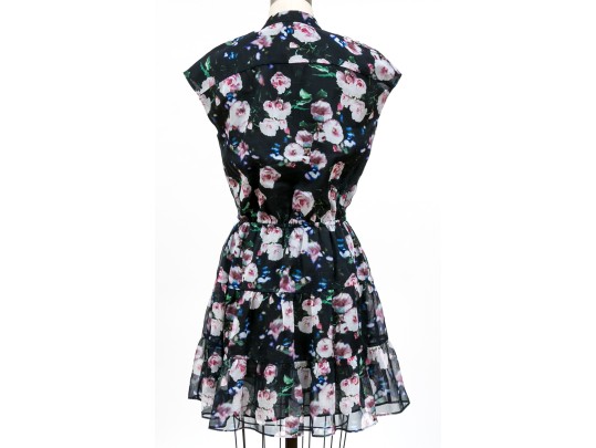 Rebecca Minkoff Breezy Short Sleeve Black Floral Mini Dress, Size Small
