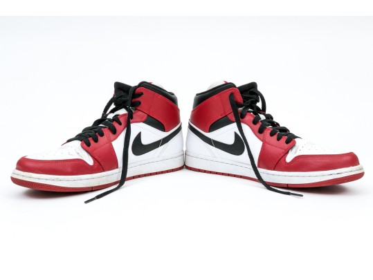 Nike Iconic Black, White And Burgundy Leather High Top Air Jordans, Size 11