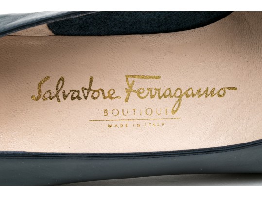 Salvatore Ferragamo Classic Blue Leather Pumps, Size 10B