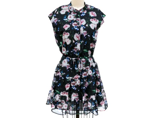 Rebecca Minkoff Breezy Short Sleeve Black Floral Mini Dress, Size Small