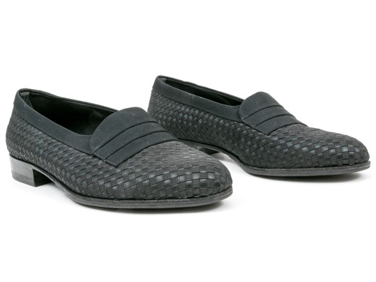 Bally Handsome Black Basketweave Fabric Loafers, Size 7 M