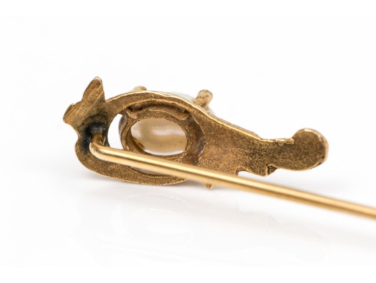 Two 14K Vintage Cameo And Pearl Stick Pins
