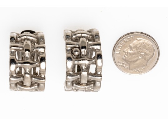 Yves St. Laurent Wonderful Vintage Silver Toned Open Basketweave Earrings