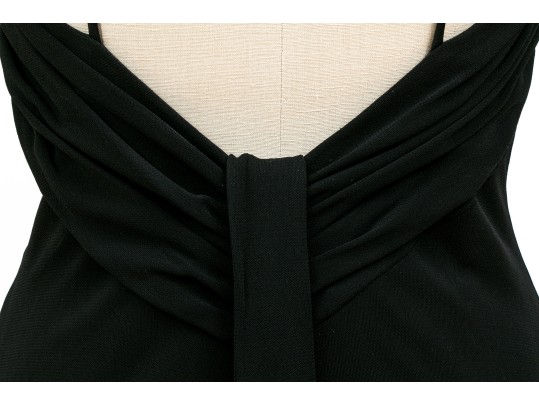 Andrea Polizzi Elegant Black Gathered Floor Length Sleeveless Dress, Size 4