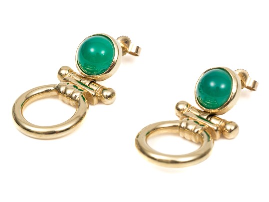 14K And Green Chalcedony Door Knocker Earrings