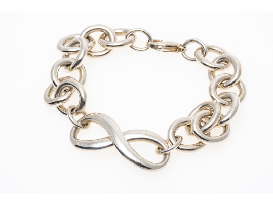 Tiffany & Co. Sterling Silver Handsome Infinity Link Center Polished Link Bracelet