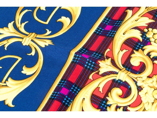 Atelier Versace Classic Blue Red And Gold Toned Vintage Silk Scarf