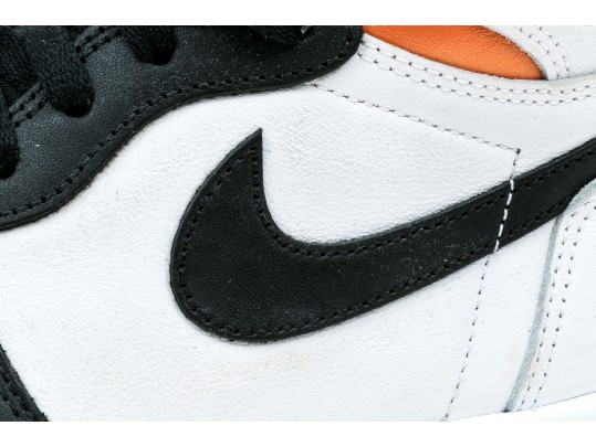 Nike Discernable Leather High Top Air Jordans, Black, White And Orange, Size 11