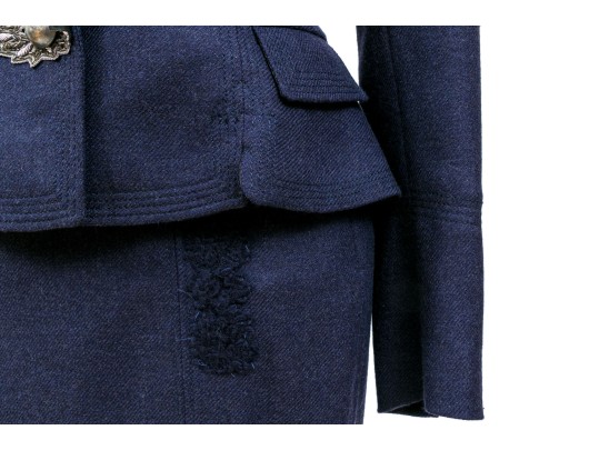 Blumarine Eye-catching Blue Wool And Cashmere Skirt Suit, Size 44 Italy (USA 8)