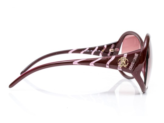 Roberto Cavalli Striking Burgundy Patterned Arm Acrylic Oversized Sunglasses