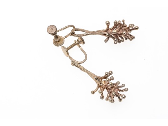 Sterling Silver, Copper And Enamel Brutalist Necklace, With Earrings, Clip On Style