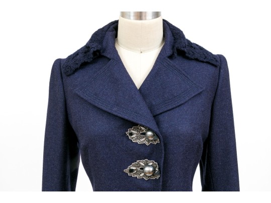 Blumarine Eye-catching Blue Wool And Cashmere Skirt Suit, Size 44 Italy (USA 8)