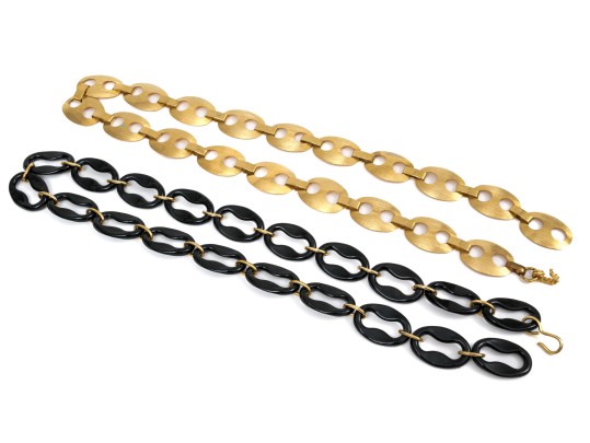 Pair Of Chic Vintage 70's Gucci Style Metal And Acrylic Link Belts