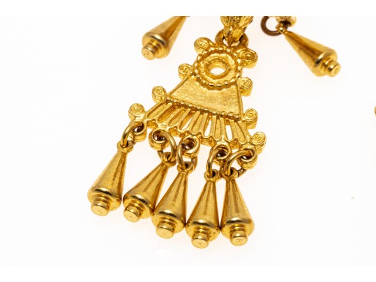 Judith Leiber Fabulous Vintage Gold Tone Fringed Doorknocker Drop Earrings