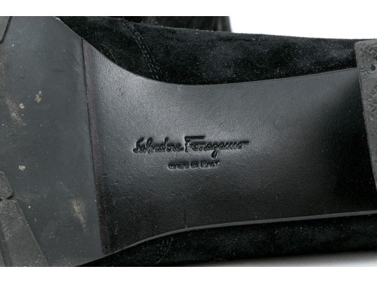 Salvatore Ferragamo Handsome Black Suede Loafer, Size 10B