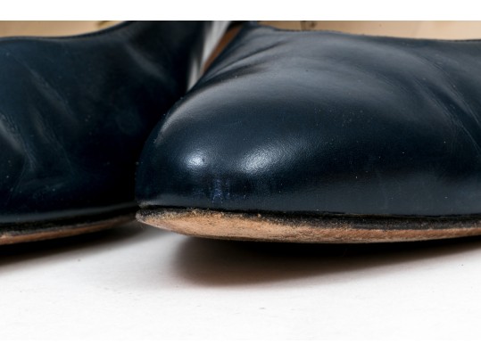 Salvatore Ferragamo Classic Navy Blue Leather Pumps, Size 10B