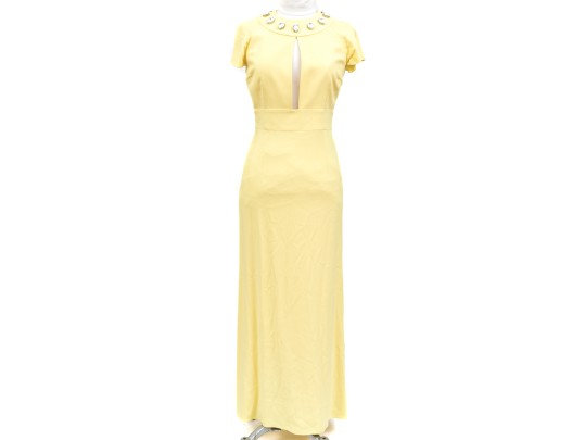 Modelo Giulietta Fabulous Short Sleeve Bedazzled Yellow Maxi Dress, Size 44
