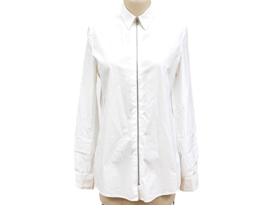 Balenciaga, Paris Edgy White Cotton Zip Front Collared Shirt, Size 38