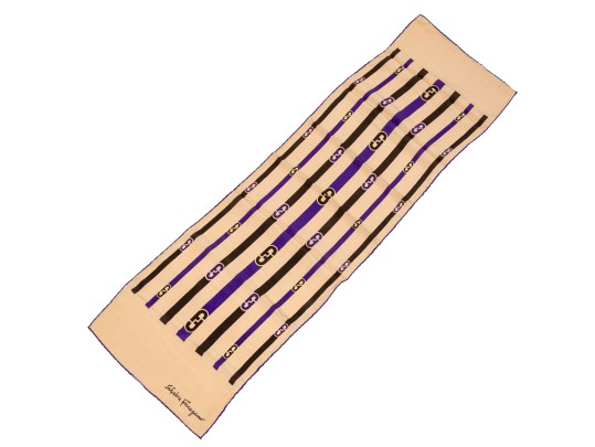 Salvatore Ferragamo Striking Vintage Logo Striped Silk Scarf