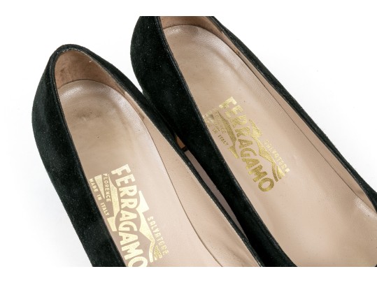 Salvatore Ferragamo Classic Black Suede Pumps, Size 10B