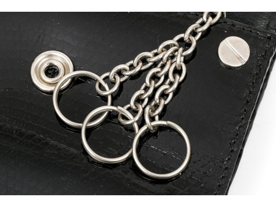 Judith Leiber Handsome Black Lizard Mini Purse/key Chain