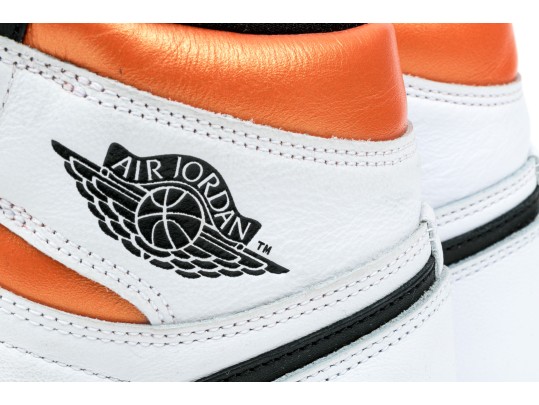 Nike Discernable Leather High Top Air Jordans, Black, White And Orange, Size 11
