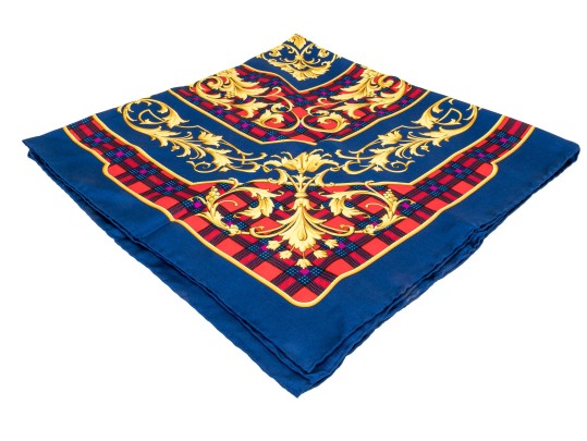 Atelier Versace Classic Blue Red And Gold Toned Vintage Silk Scarf