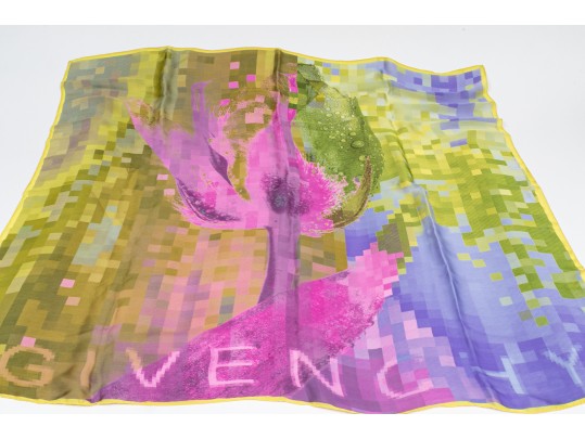 Givenchy Lovely Purple And Green Vintage Silk Scarf