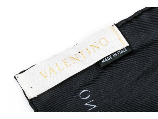 Valentino Vintage Silk Scarf, Black, Pink And Green Tones, Leopard Print And Floral Motifs