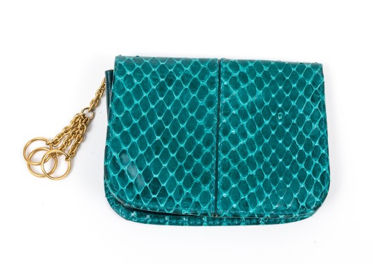 Judith Leiber Handsome Teal Lizard Mini Purse/key Chain