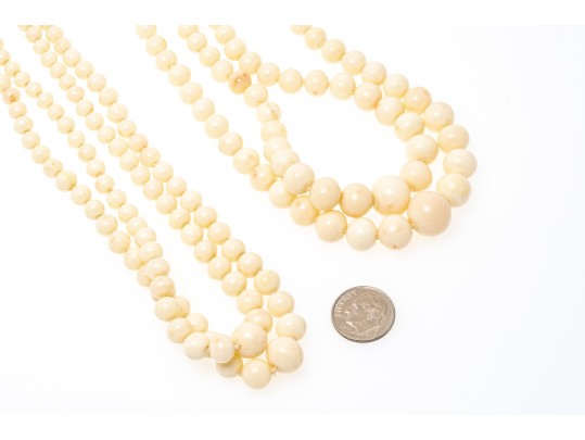 Lovely Lot Of Fwo Vintage Double Strands Of Graduated Coral Bead Necklaces