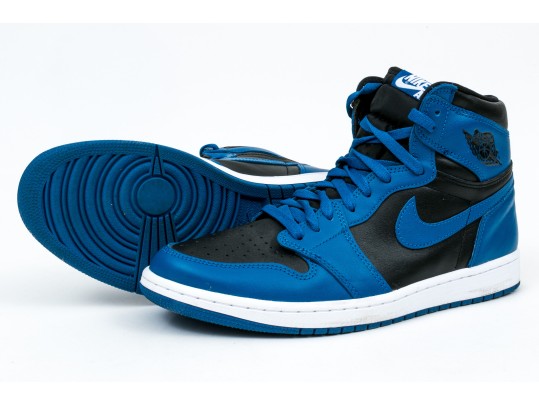 Nike Chic Leather High Top Air Jordans, Black, Blue, White, Size 11