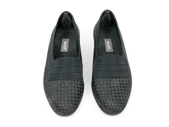 Bally Handsome Black Basketweave Fabric Loafers, Size 7 M