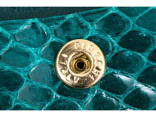 Judith Leiber Handsome Teal Lizard Mini Purse/key Chain