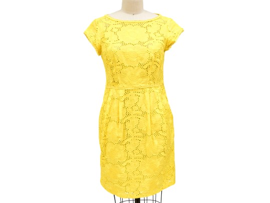 Nanette Lepore Adorable Yellow Cotton Eyelette Cap Sleeve Dress, Size 4