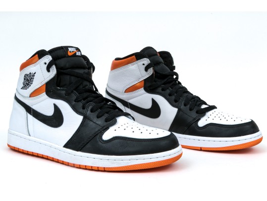Nike Discernable Leather High Top Air Jordans, Black, White And Orange, Size 11